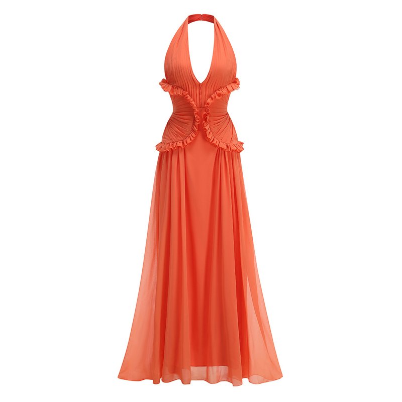 Halter Ruffle Detail Maxi Dress H6874