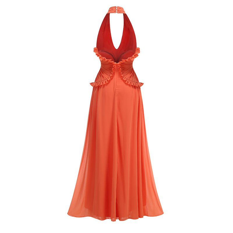 Halter Ruffle Detail Maxi Dress H6874