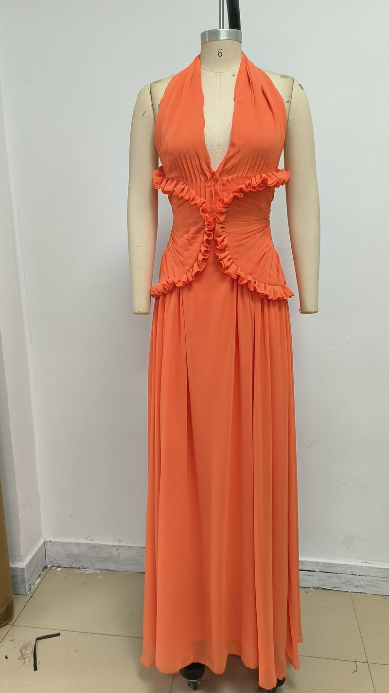 Halter Ruffle Detail Maxi Dress H6874