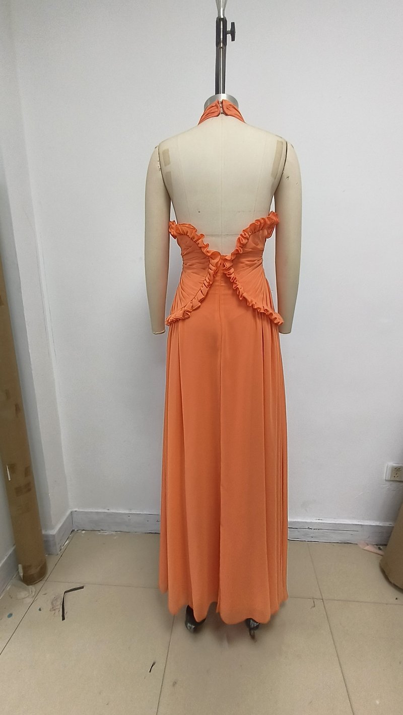 Halter Ruffle Detail Maxi Dress H6874