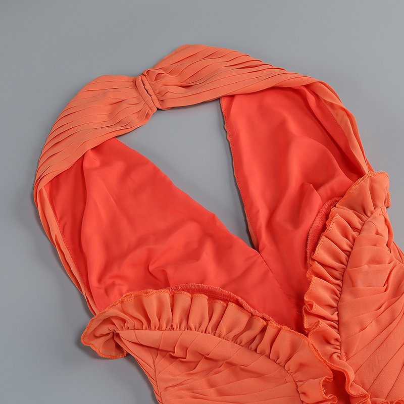 Halter Ruffle Detail Maxi Dress H6874