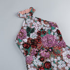 Halter Sleeveless Floral Sequin Embroidery Cocktail Mini Dress D26010