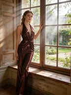 Halter Sleeveless Sequin Twist Detail Party Jumpsuit D26016