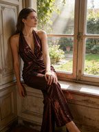 Halter Sleeveless Sequin Twist Detail Party Jumpsuit D26016