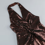 Halter Sleeveless Sequin Twist Detail Party Jumpsuit D26016