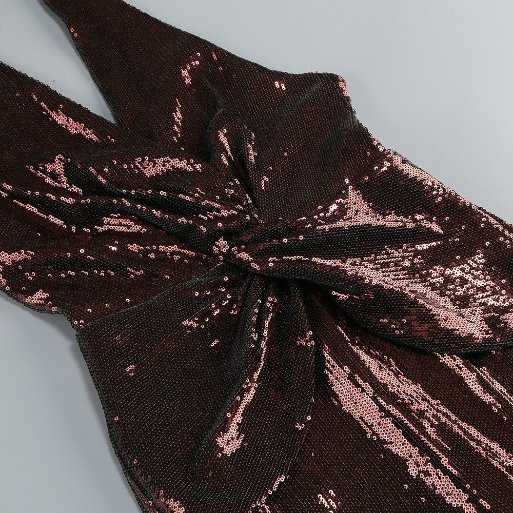 Halter Sleeveless Sequin Twist Detail Party Jumpsuit D26016