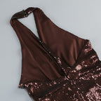 Halter Sleeveless Sequin Twist Detail Party Jumpsuit D26016