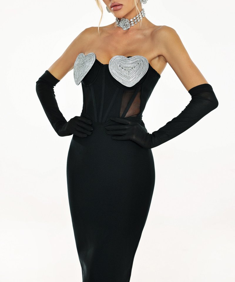 Heart Embellished Strapless Bandage Dress H6275