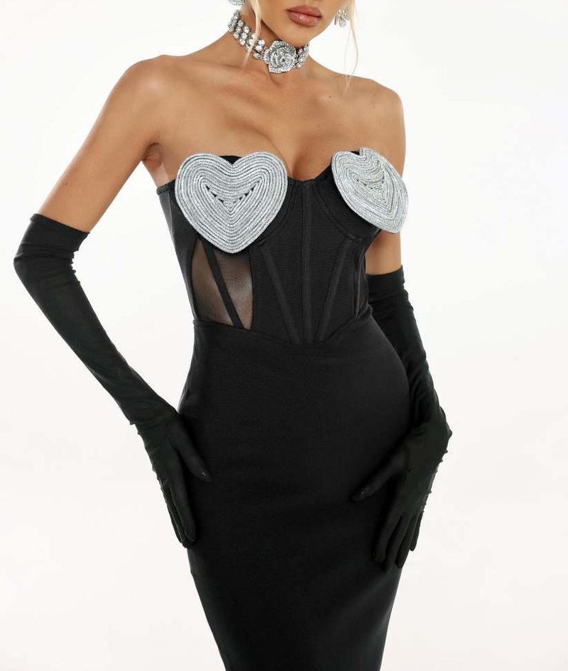 Heart Embellished Strapless Bandage Dress H6275