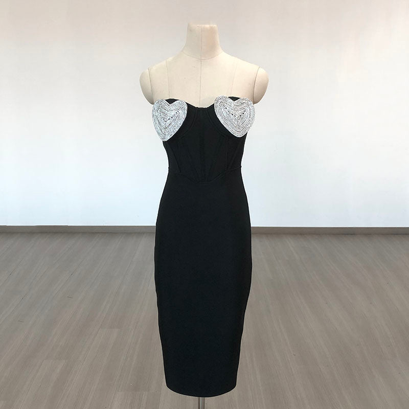 Heart Embellished Strapless Bandage Dress H6275