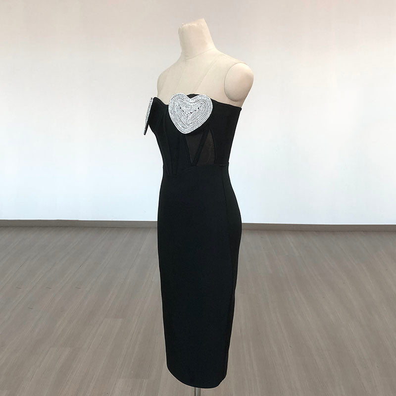 Heart Embellished Strapless Bandage Dress H6275