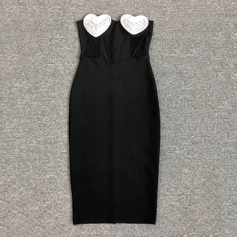 Heart Embellished Strapless Bandage Dress H6275