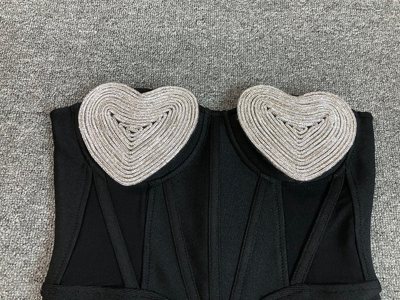 Heart Embellished Strapless Bandage Dress H6275