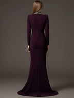 High Neck Beaded Plum Maxi Dress H6737