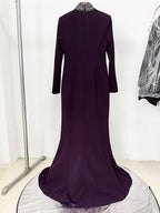 High Neck Beaded Plum Maxi Dress H6737