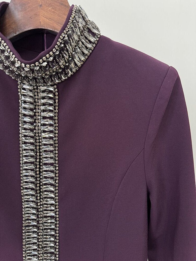 High Neck Beaded Plum Maxi Dress H6737