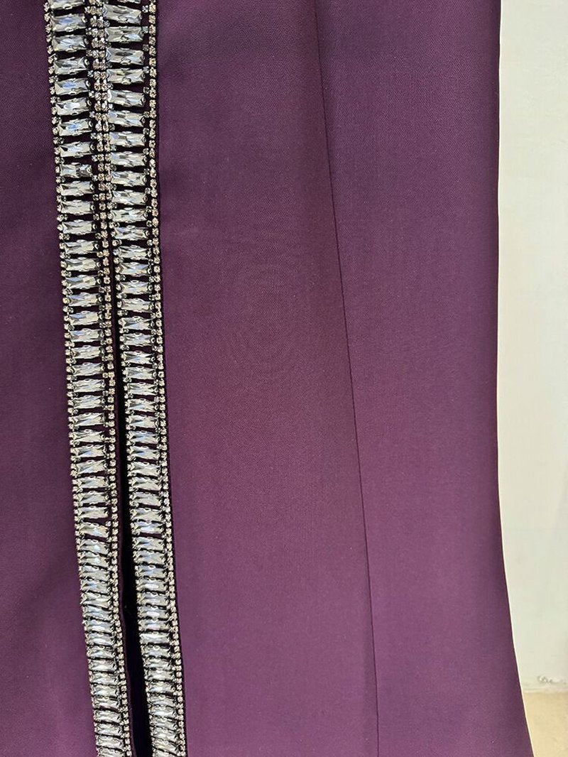 High Neck Beaded Plum Maxi Dress H6737