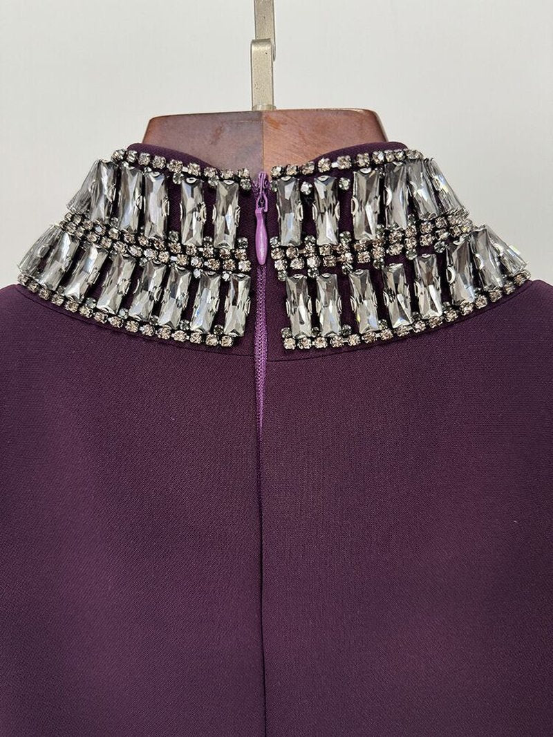 High Neck Beaded Plum Maxi Dress H6737