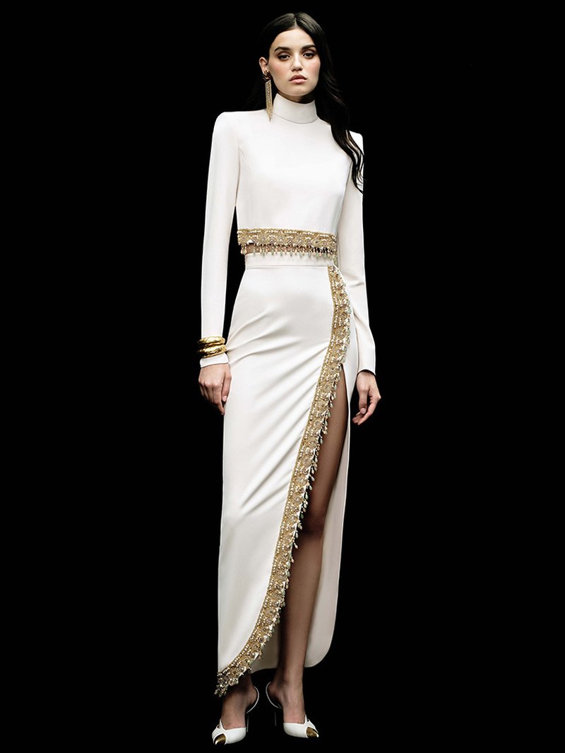 High Neck Beaded Slit Maxi Dress H7004