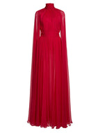 High Neck Cape Red Maxi Dress H6774