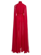 High Neck Cape Red Maxi Dress H6774