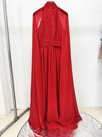 High Neck Cape Red Maxi Dress H6774