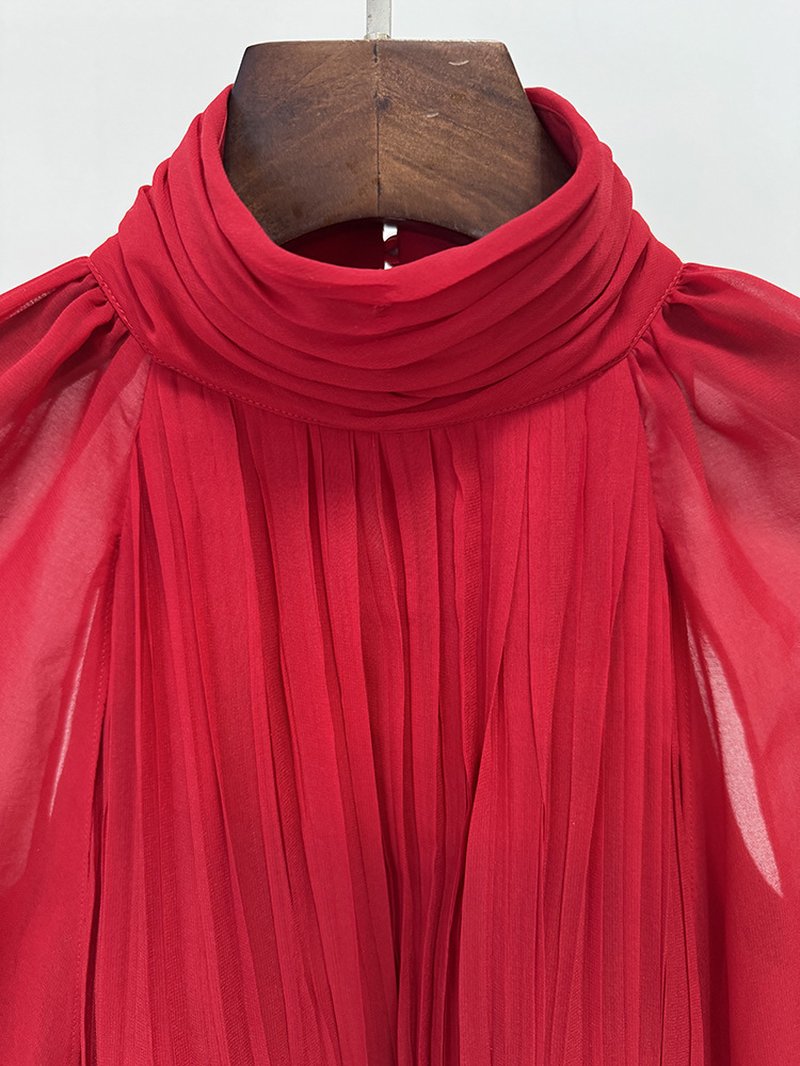 High Neck Cape Red Maxi Dress H6774