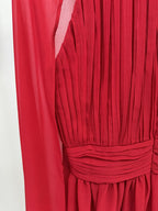High Neck Cape Red Maxi Dress H6774