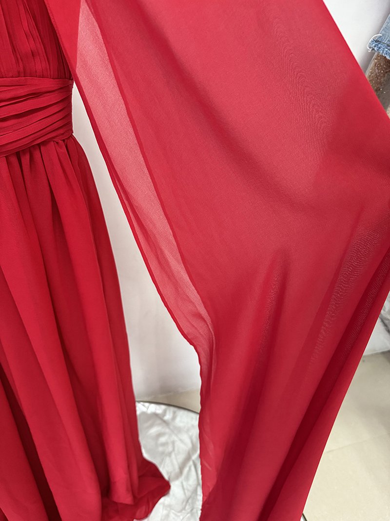 High Neck Cape Red Maxi Dress H6774