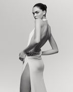 High Neck Draped Slit Maxi Dress H7014