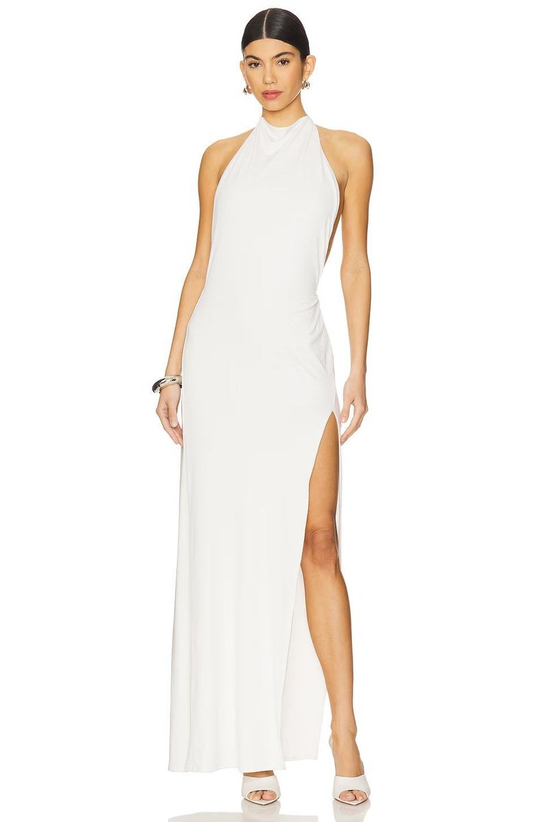High Neck Draped Slit Maxi Dress H7014