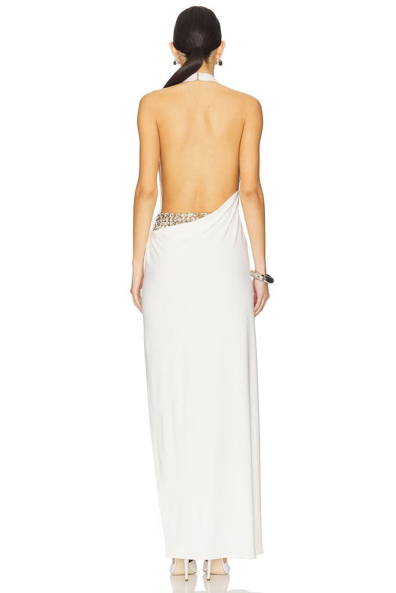 High Neck Draped Slit Maxi Dress H7014