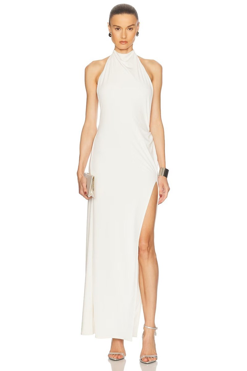 High Neck Draped Slit Maxi Dress H7014