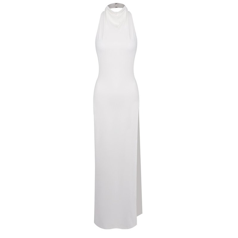 High Neck Draped Slit Maxi Dress H7014