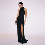 High Neck Draped White Maxi Dress H6878