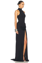 High Neck Draped White Maxi Dress H6878