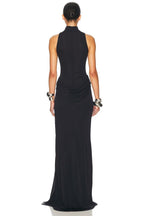 High Neck Draped White Maxi Dress H6878