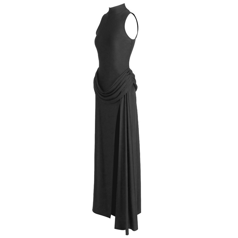 High Neck Draped White Maxi Dress H6878