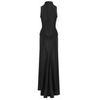 High Neck Draped White Maxi Dress H6878