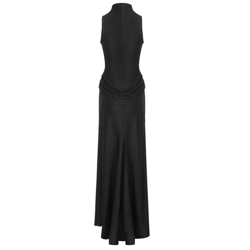 High Neck Draped White Maxi Dress H6878