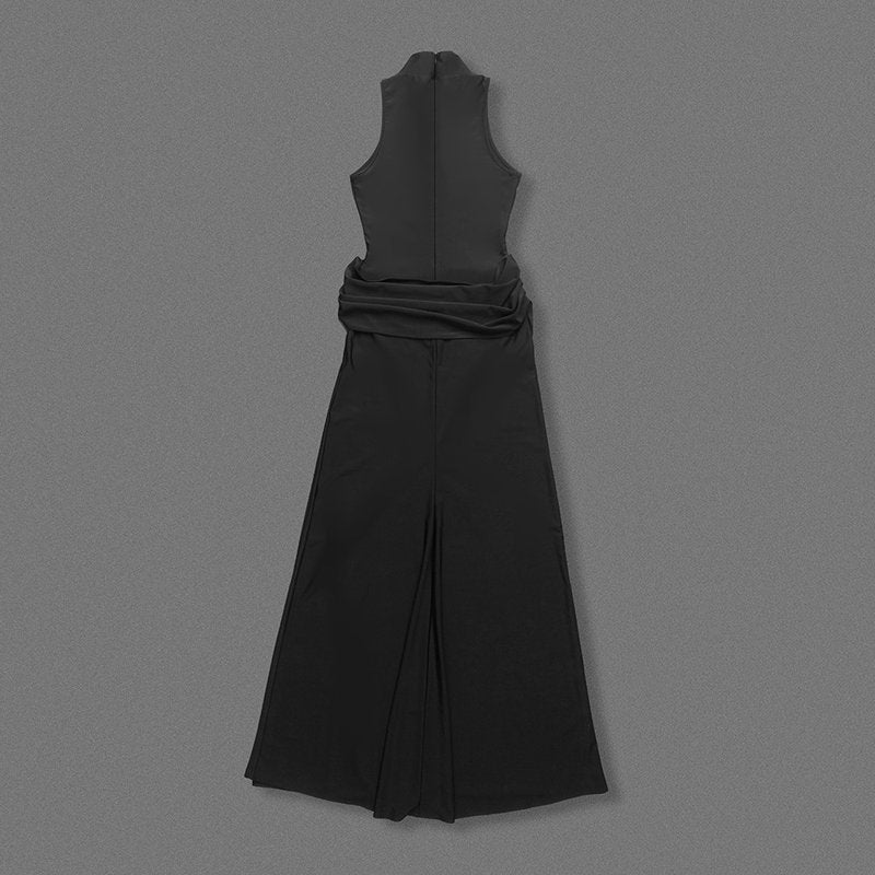 High Neck Draped White Maxi Dress H6878