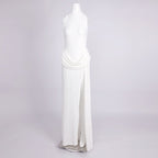 High Neck Draped White Maxi Dress H6878