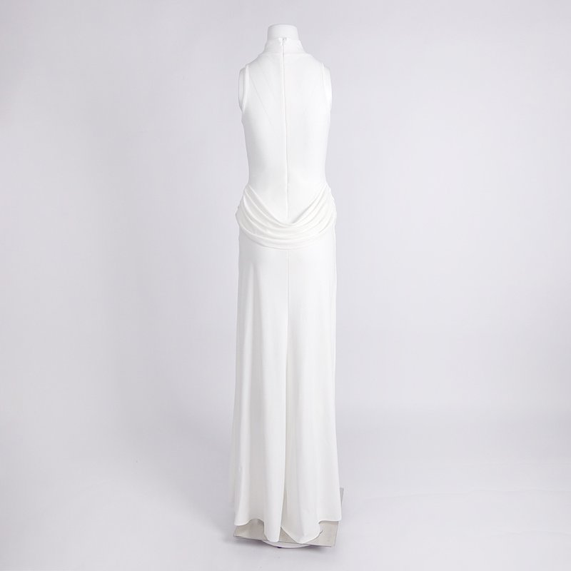 High Neck Draped White Maxi Dress H6878