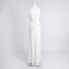 High Neck Draped White Maxi Dress H6878