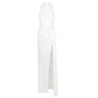 High Neck Draped White Maxi Dress H6878