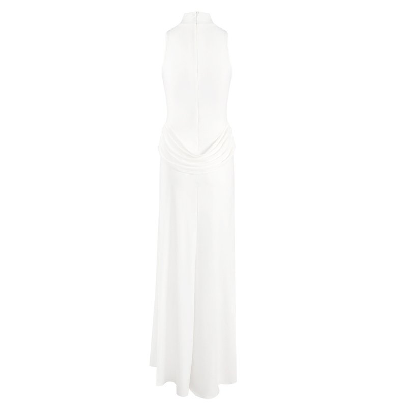 High Neck Draped White Maxi Dress H6878