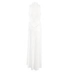 High Neck Draped White Maxi Dress H6878