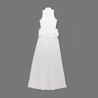 High Neck Draped White Maxi Dress H6878