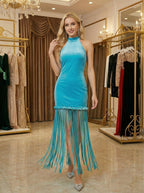 High Neck Fringe Maxi Dress H7057