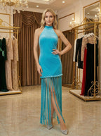 High Neck Fringe Maxi Dress H7057